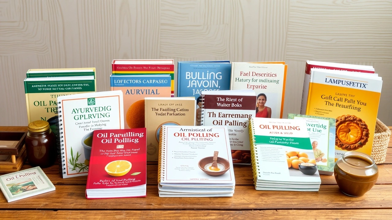 collection de livres ayurvédiques sur l'oil pulling
