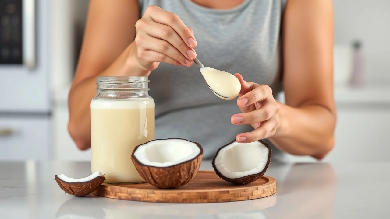 person faisant du oil pulling avec de l'huile de coco