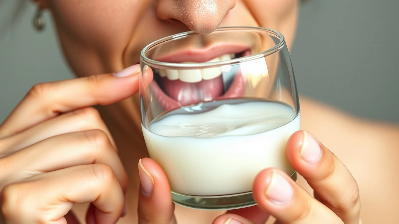 une personne pratique le oil pulling avec de l'huile de coco