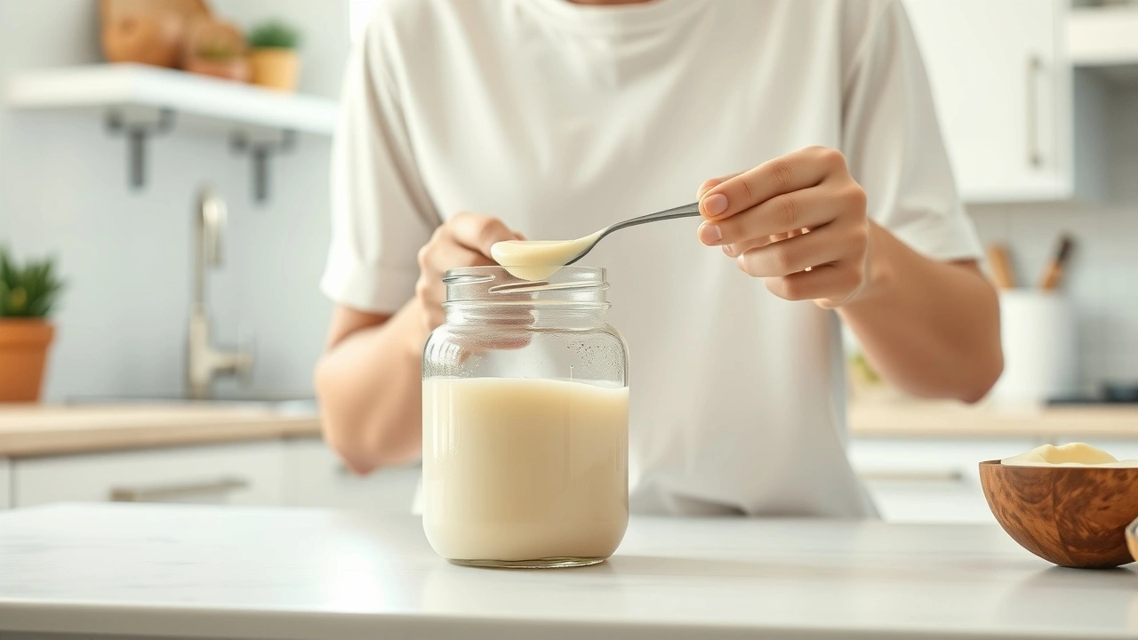 person faisant le oil pulling avec huile de coco