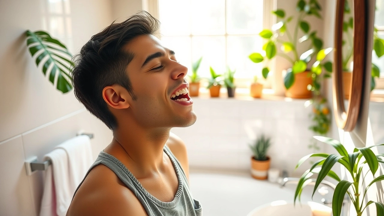 person tirant de l'huile dans une salle de bain paisible