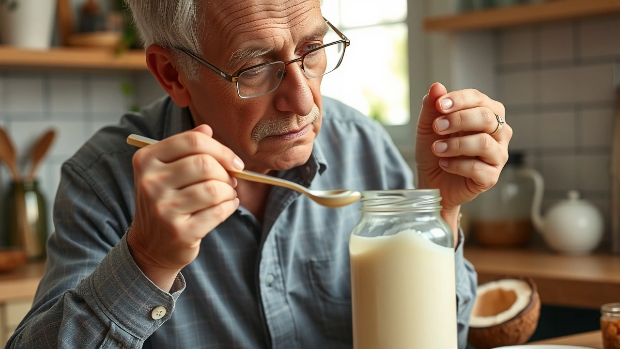 person agee en train de faire oil pulling