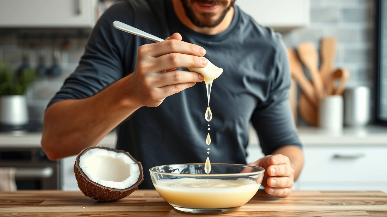 person faisant du oil pulling avec de l'huile de coco