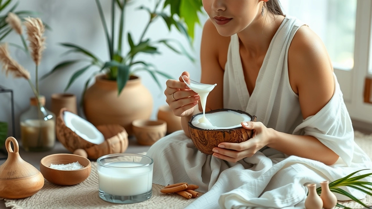 person pratiquant le oil pulling dans un environnement ayurvédique