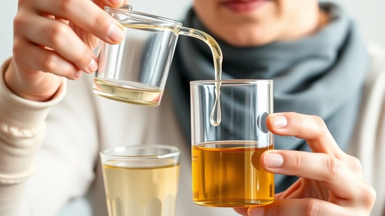 person examine un verre d huile pour oil pulling
