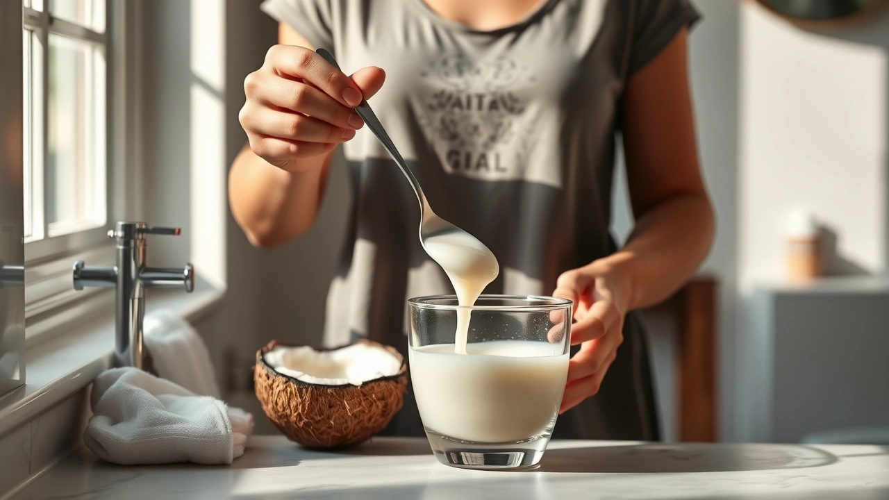 person avec de l'huile de noix de coco pour le tirage