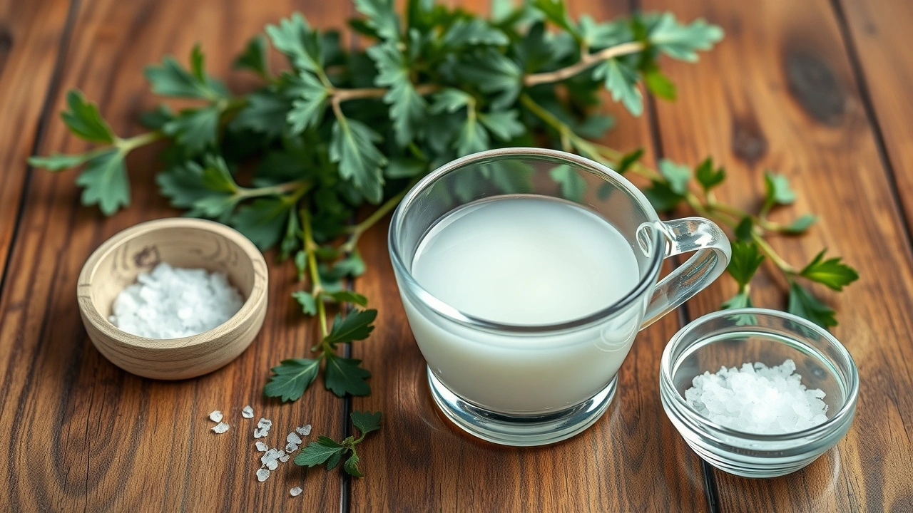 photo d'un verre de coco avec des herbes