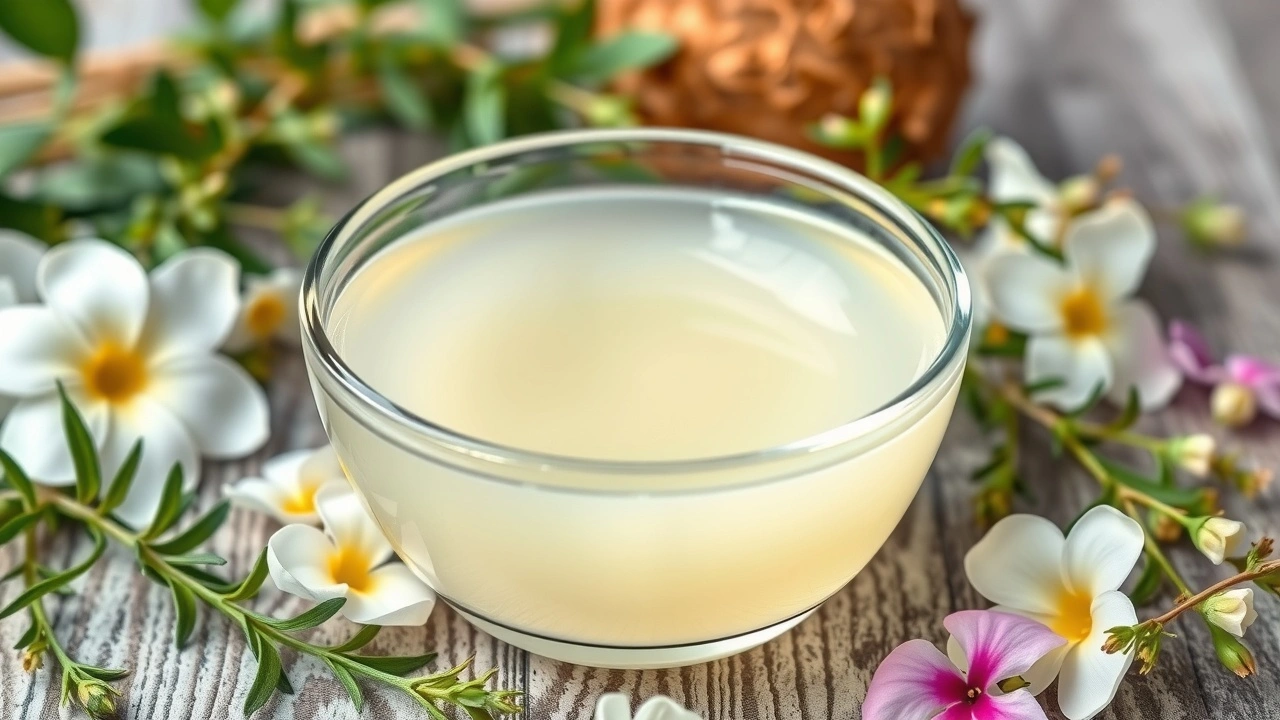 bocal en verre plein d'huile de coco et herbes