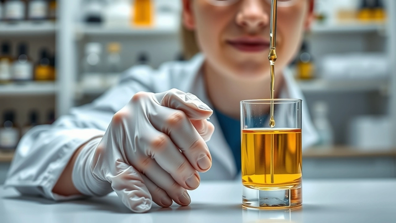 chercheur analysant l oil pulling en laboratoire avec des huiles essentielles