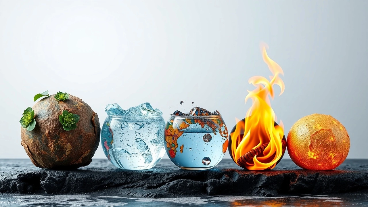 cinq elements naturels représentant la philosophie ayurvédique