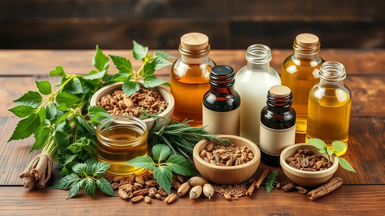 herbes ayurvédiques et huiles pour le oil pulling