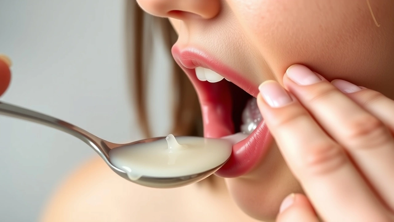 person faisant du oil pulling avec de l'huile de coco