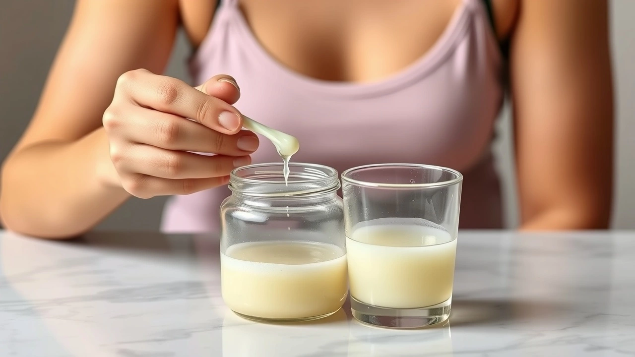 person faisant de l'huile de traction avec de l'huile de noix de coco