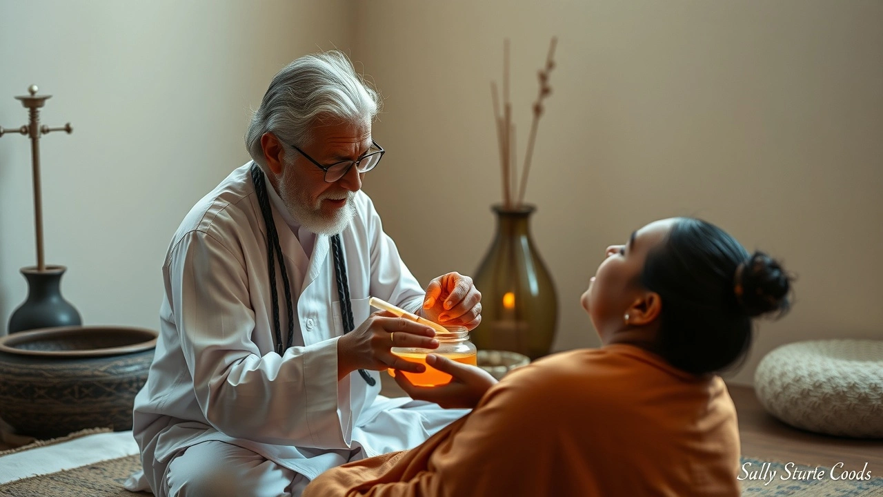 praticien ayurvédique effectuant le oil pulling