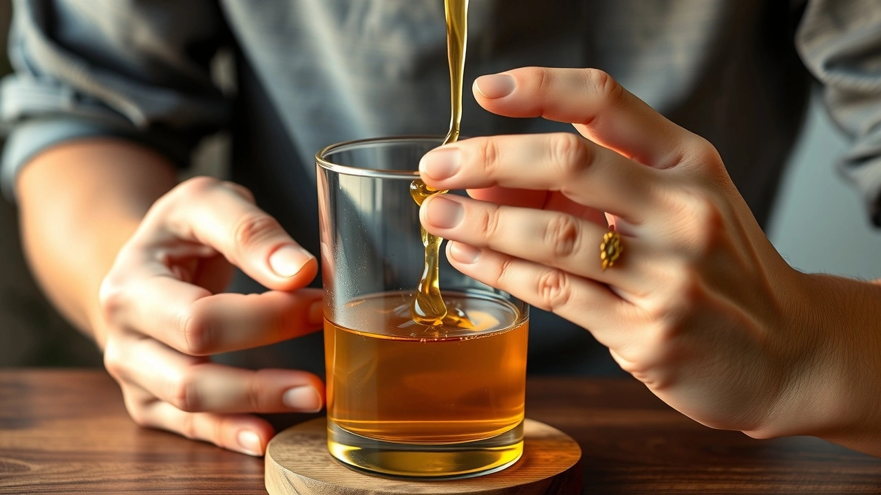 un homme utilisant de l huile pour le oil pulling