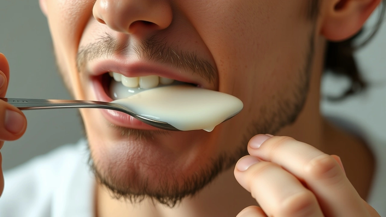 person tirant l'huile avec une cuillère à soupe de noix de coco