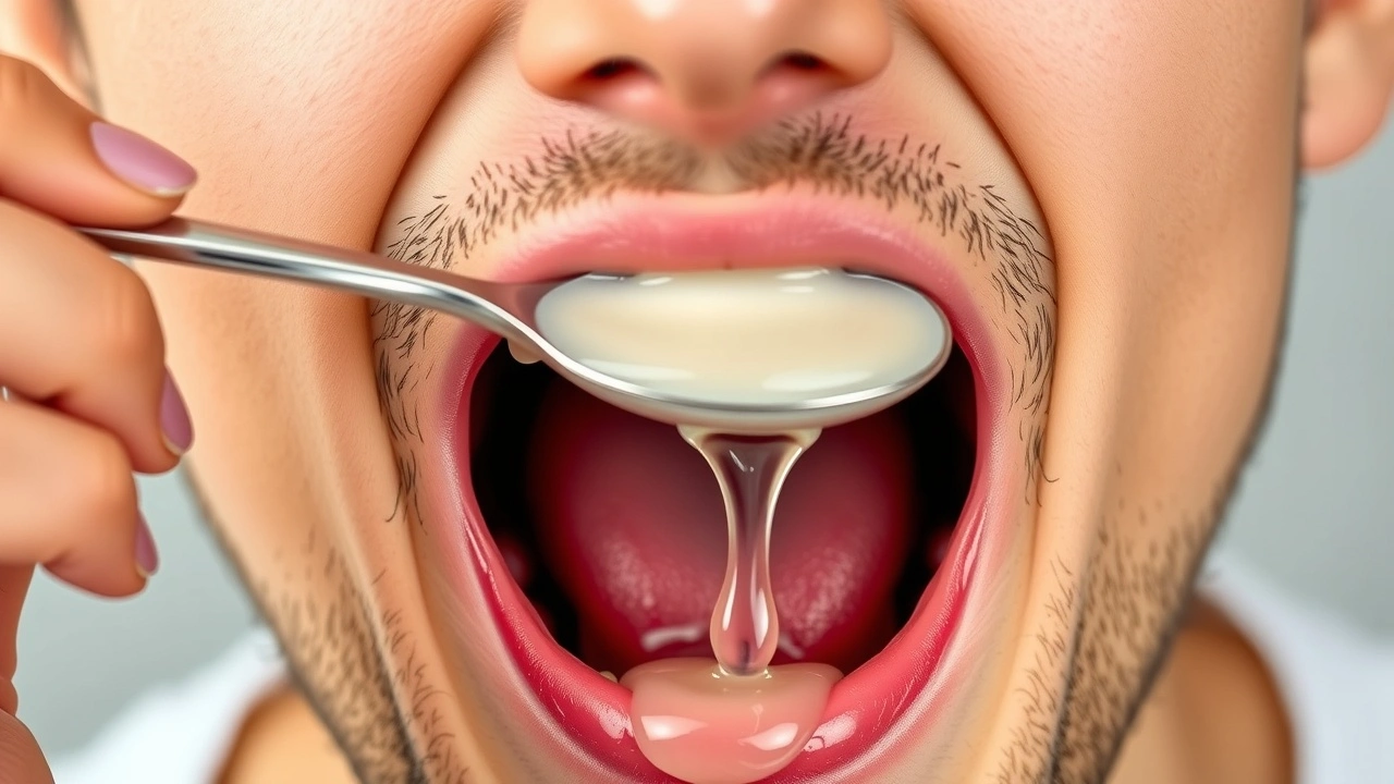 une personne pratiquant le oil pulling avec de l'huile