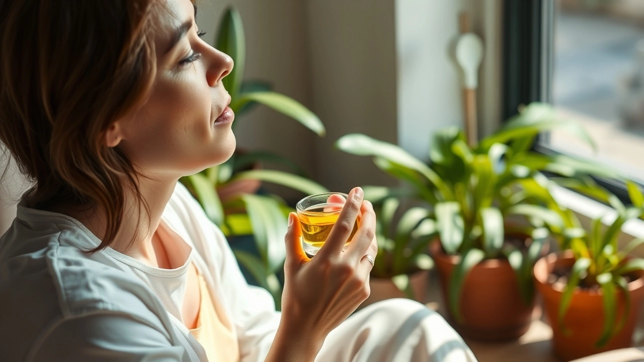 person pratiquant le oil pulling avec de lhuile