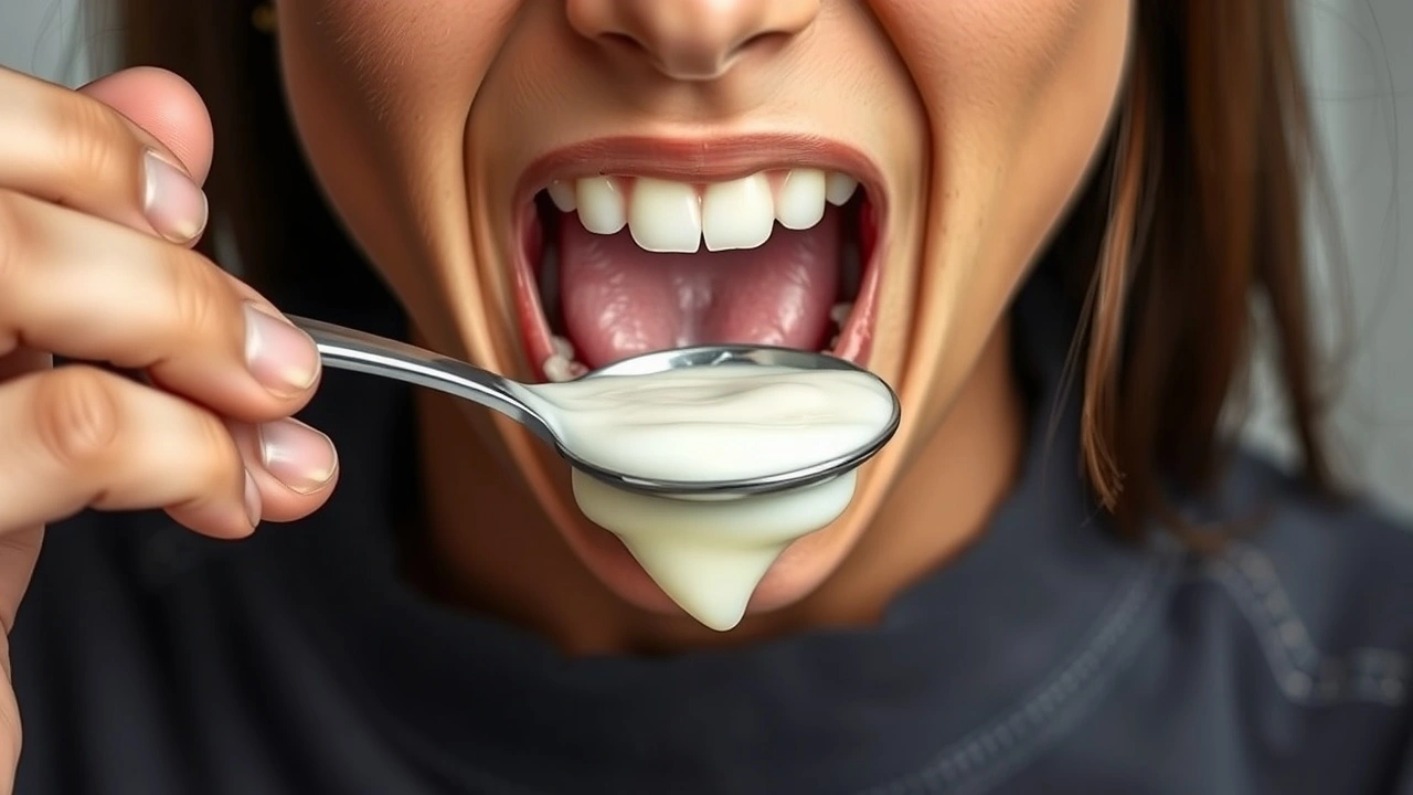 person pratiquant l'huile de pulling avec de l'huile de coco