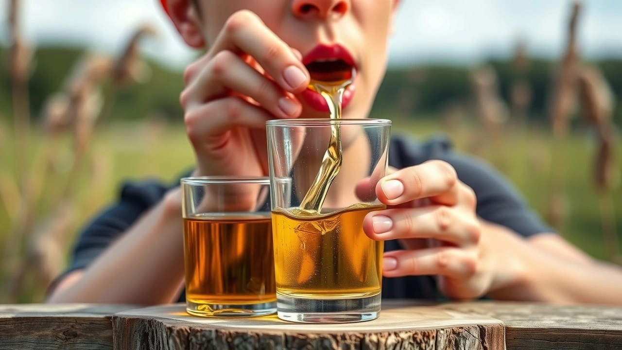 person faisant de l'huile de pulling dans un environnement naturel